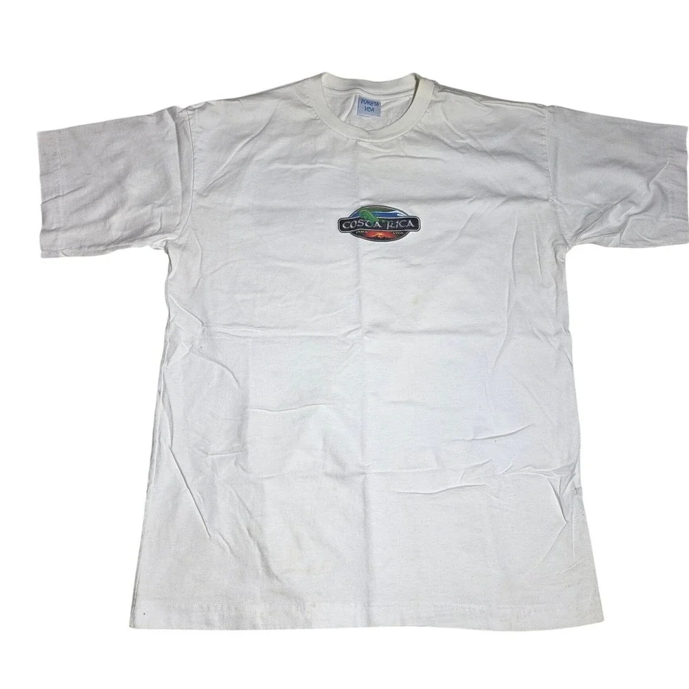 Vintage Planeta Vida Costa Rica Pura Vida Iguana Graphic T-Shirt Mens XL White